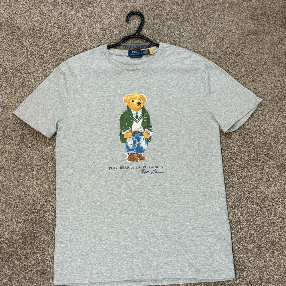 Polo Ralph Lauren Men's Grey Heather Polo Bear Graphic Crew-Neck T-Shirt Medium